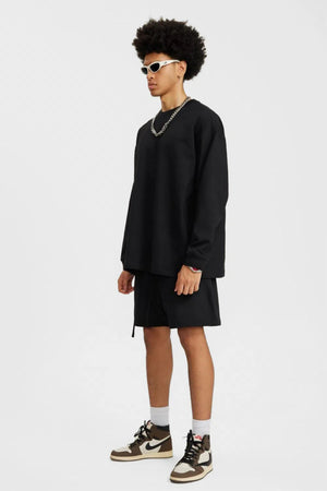 Long Sleeve Oversized T-Shirt 100% Cotton - Black