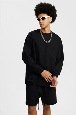 Long Sleeve Oversized T-Shirt 100% Cotton - Black