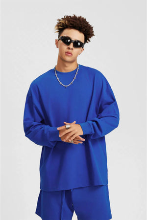 Long Sleeve Oversized T-Shirt 100% Cotton - Blue