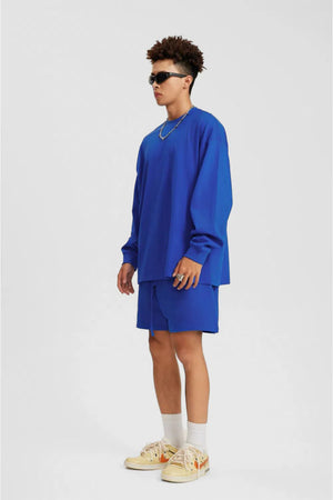 Long Sleeve Oversized T-Shirt 100% Cotton - Blue