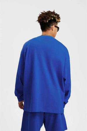 Long Sleeve Oversized T-Shirt 100% Cotton - Blue