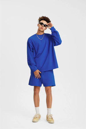Long Sleeve Oversized T-Shirt 100% Cotton - Blue