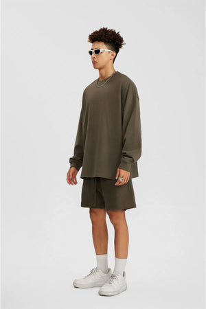 Long Sleeve Oversized T-Shirt 100% Cotton - COFFEE