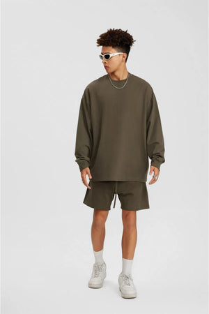 Long Sleeve Oversized T-Shirt 100% Cotton - COFFEE