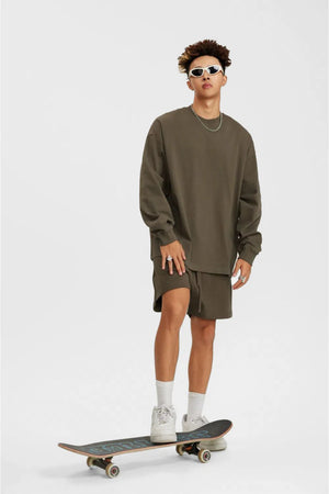 Long Sleeve Oversized T-Shirt 100% Cotton - COFFEE