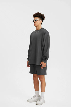 Long Sleeve Oversized T-Shirt 100% Cotton - DARK GRAY