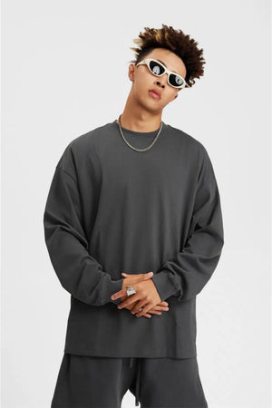 Long Sleeve Oversized T-Shirt 100% Cotton - DARK GRAY