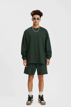 Long Sleeve Oversized T-Shirt 100% Cotton - DARKISH GREEN