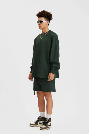 Long Sleeve Oversized T-Shirt 100% Cotton - DARKISH GREEN