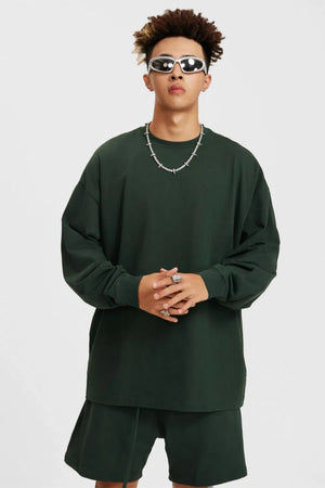 Long Sleeve Oversized T-Shirt 100% Cotton - DARKISH GREEN