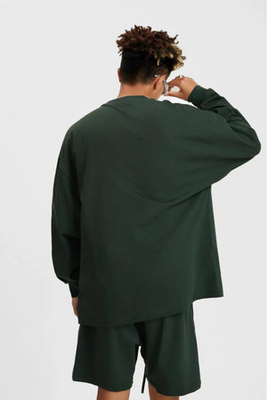 Long Sleeve Oversized T-Shirt 100% Cotton - DARKISH GREEN