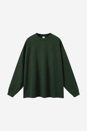 Long Sleeve Oversized T-Shirt 100% Cotton - DARKISH GREEN