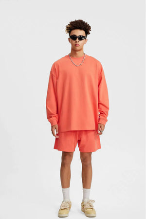 Long Sleeve Oversized T-Shirt 100% Cotton - FIRE RED
