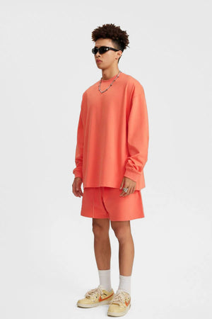 Long Sleeve Oversized T-Shirt 100% Cotton - FIRE RED