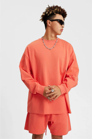 Long Sleeve Oversized T-Shirt 100% Cotton - FIRE RED