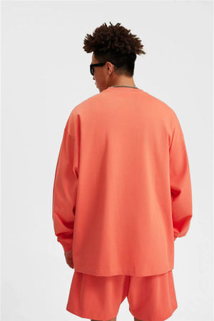 Long Sleeve Oversized T-Shirt 100% Cotton - FIRE RED