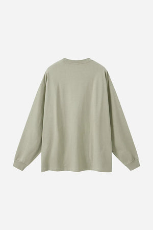 Long Sleeve Oversized T-Shirt 100% Cotton - GRAYISH GREEN