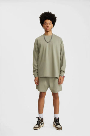 Long Sleeve Oversized T-Shirt 100% Cotton - GRAYISH GREEN