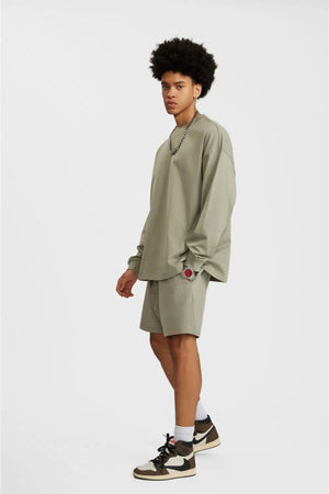 Long Sleeve Oversized T-Shirt 100% Cotton - GRAYISH GREEN