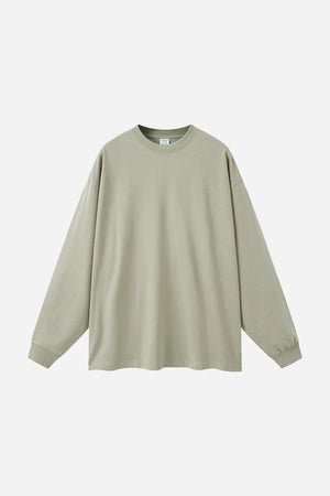 Long Sleeve Oversized T-Shirt 100% Cotton - GRAYISH GREEN