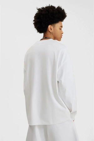 Long Sleeve Oversized T-Shirt 100% Cotton - WHITE