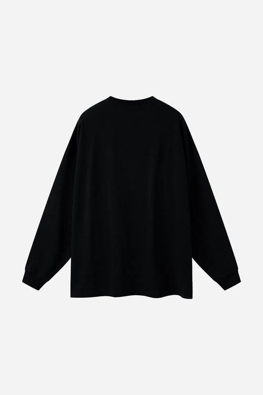 Long Sleeve Oversized T-Shirt 100% Cotton - Black-LOTABY