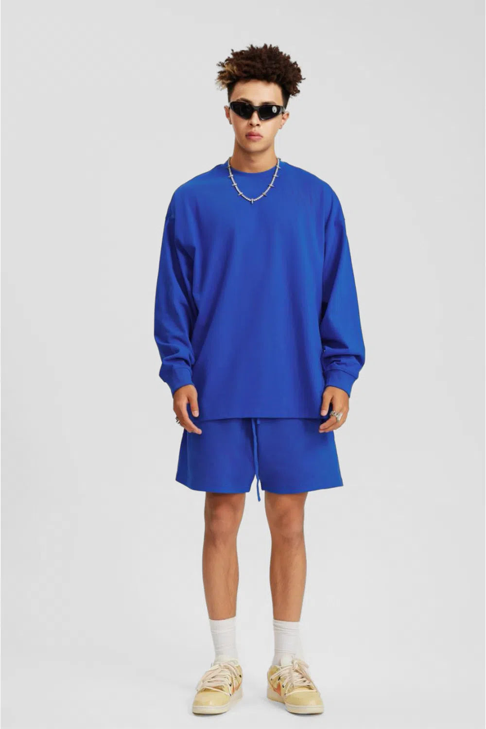 Long Sleeve Oversized T-Shirt 100% Cotton - Blue-LOTABY