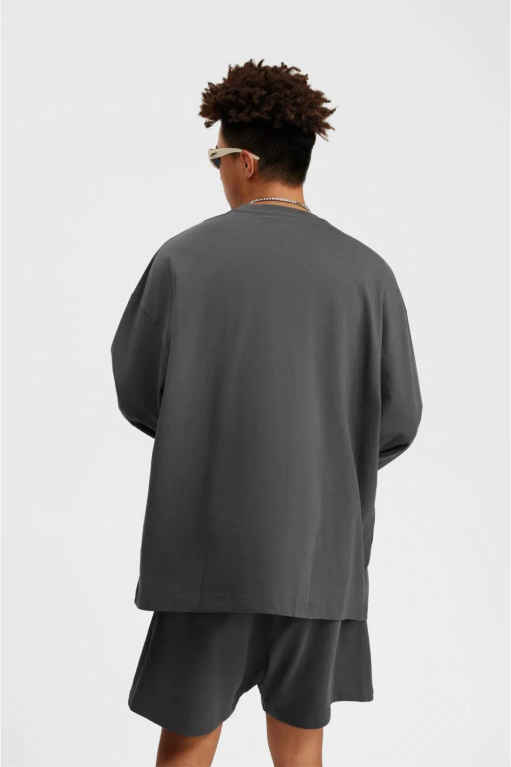 Long Sleeve Oversized T-Shirt 100% Cotton - DARK GRAY-LOTABY