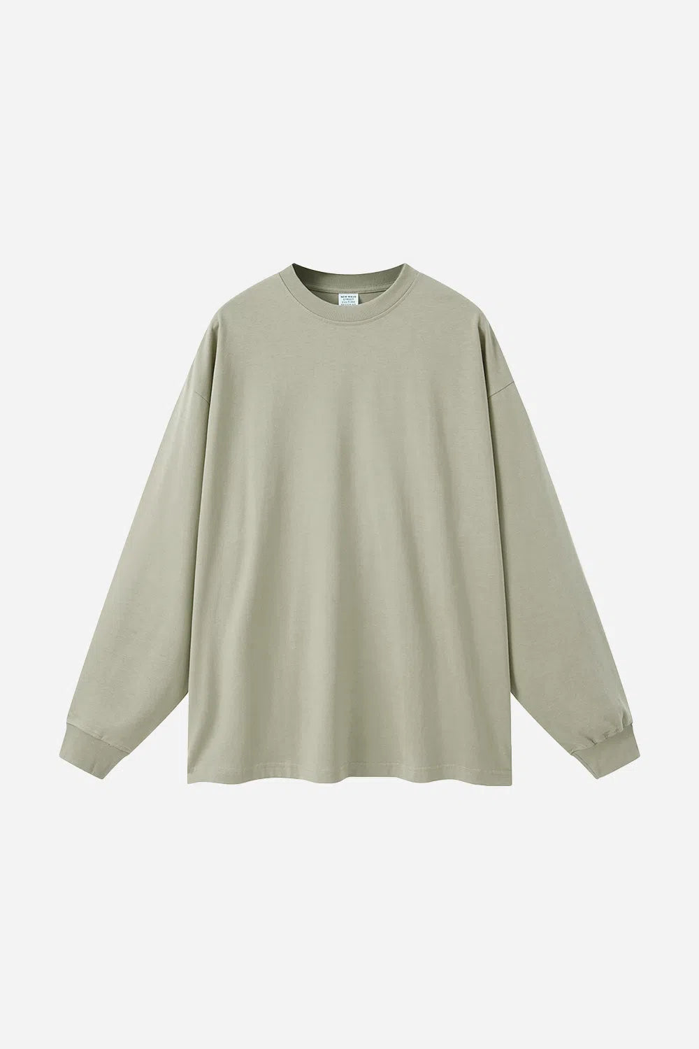 Long Sleeve Oversized T-Shirt 100% Cotton - GRAYISH GREEN-LOTABY