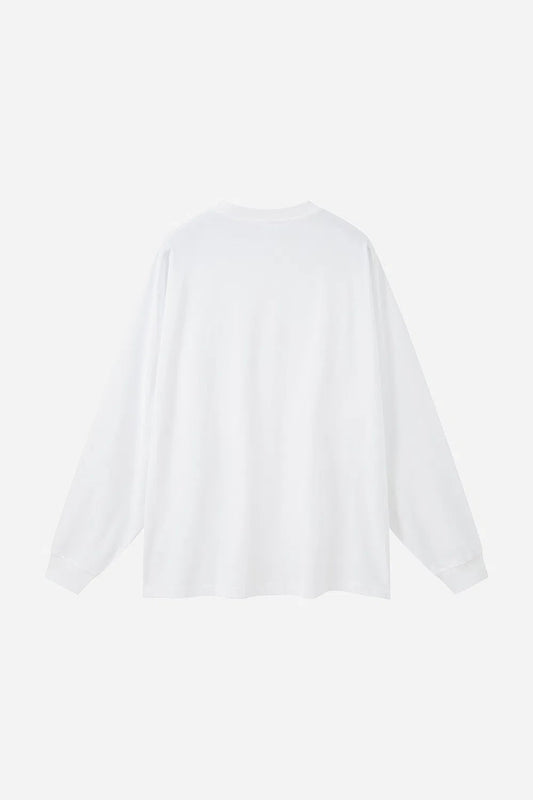 Long Sleeve Oversized T-Shirt 100% Cotton - WHITE-LOTABY