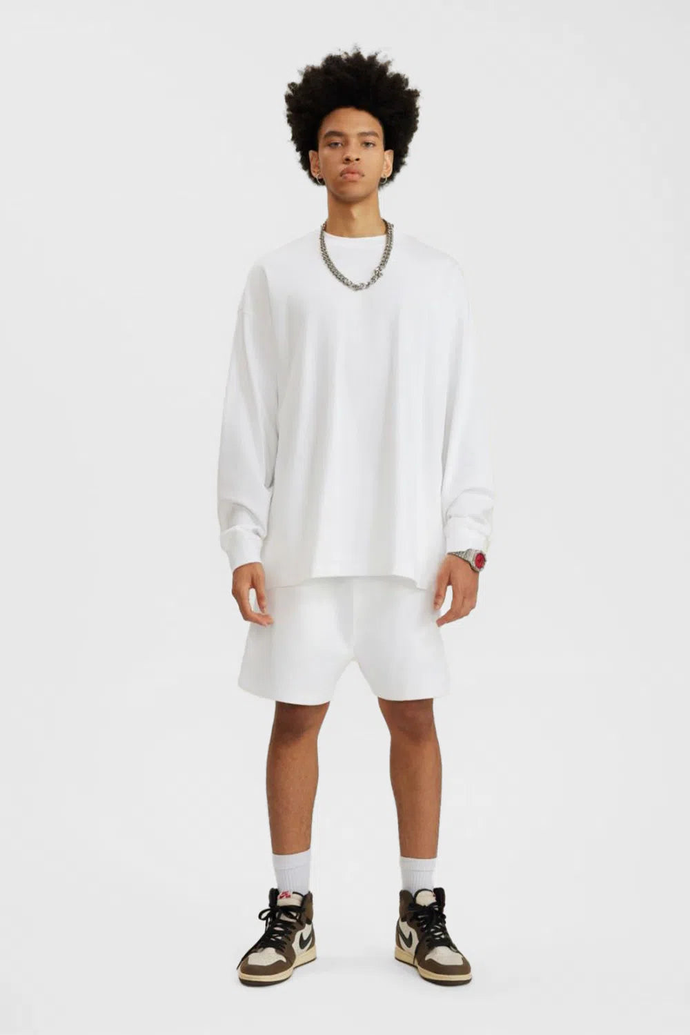 Long Sleeve Oversized T-Shirt 100% Cotton - WHITE