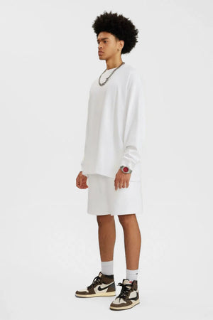 Long Sleeve Oversized T-Shirt 100% Cotton - WHITE