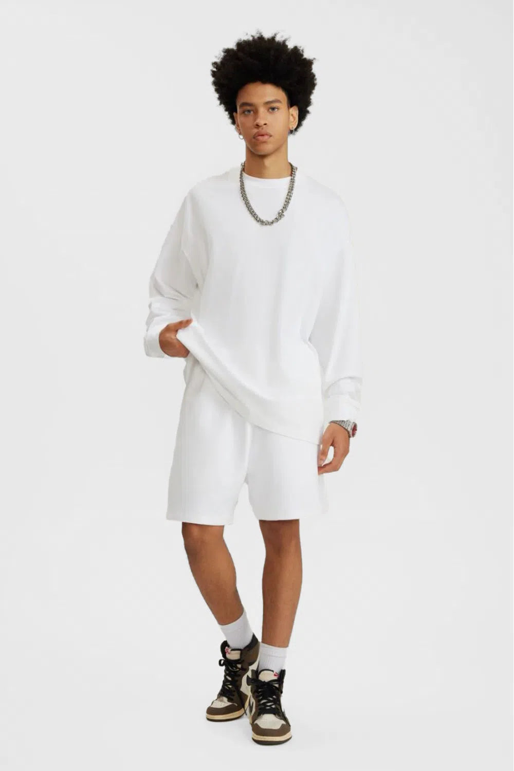 Long Sleeve Oversized T-Shirt 100% Cotton - WHITE