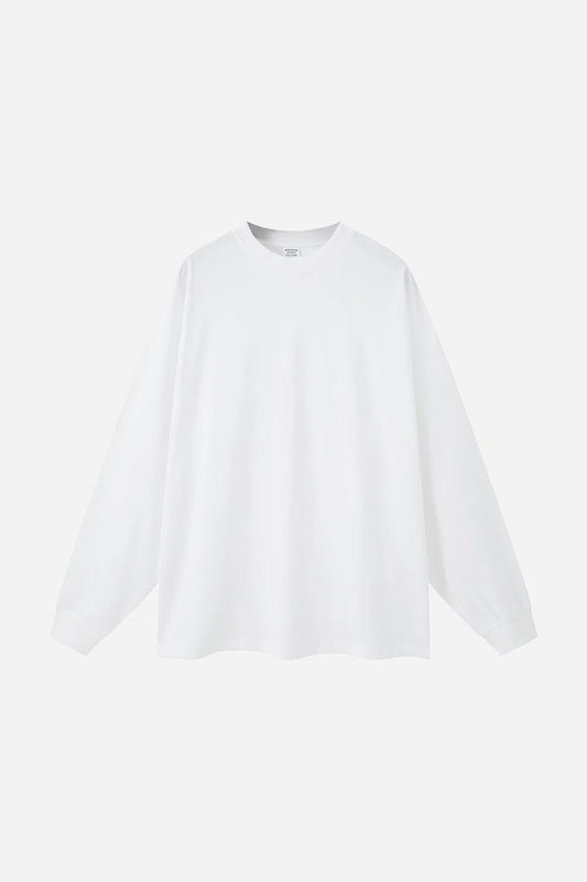Long Sleeve Oversized T-Shirt 100% Cotton - WHITE-LOTABY