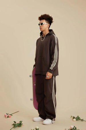 Three Lines Hoodie - BROWN